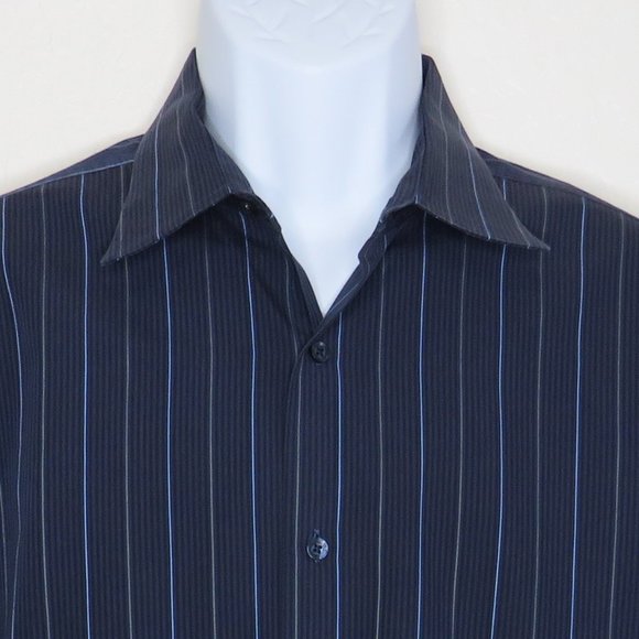 Structure* Men's Long Sleeve Button Down Curved Hem Stripe Shirt~Large 16"-16.5" - Picture 9 of 10